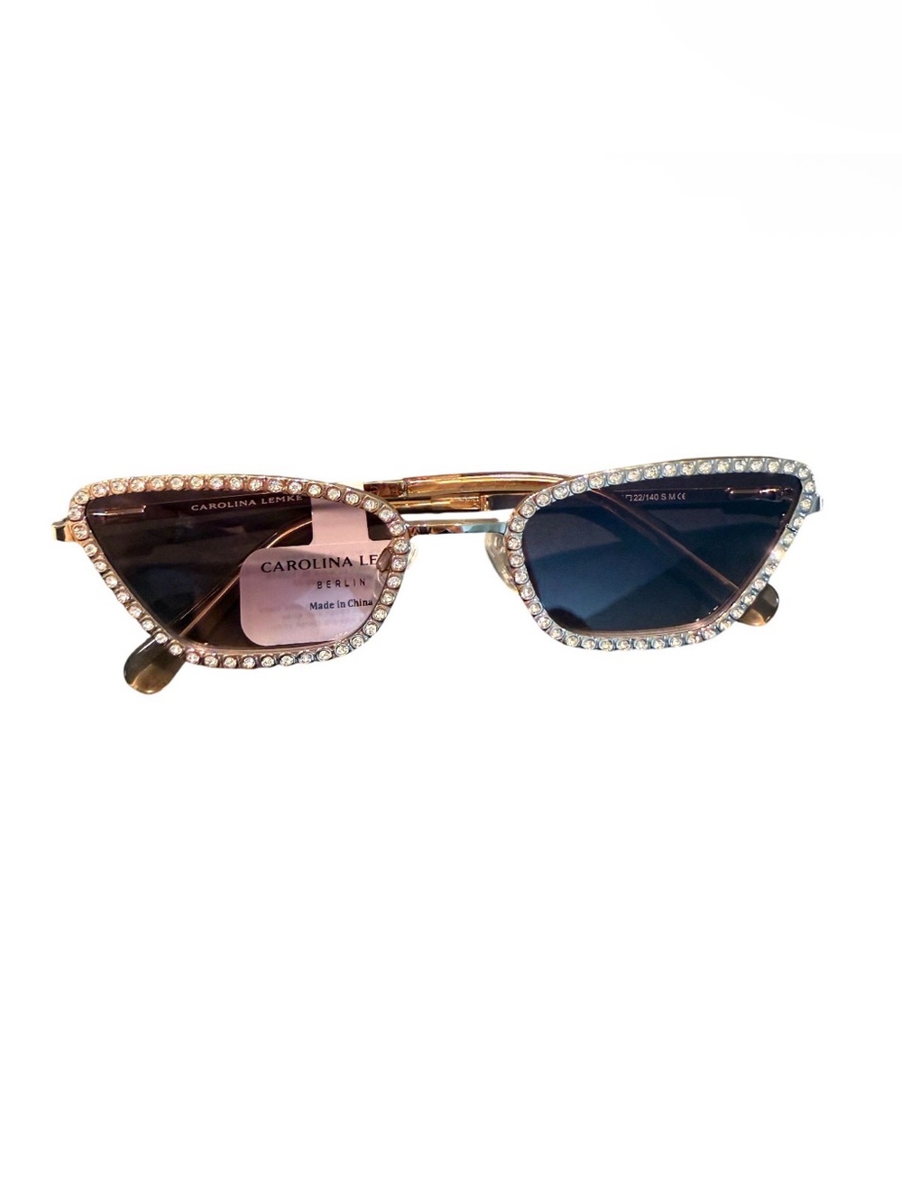 NEW Carolina Lemke Berlin Crystal Rhinestone Twiggy Gold Sunglasses Statement - Picture 11 of 13